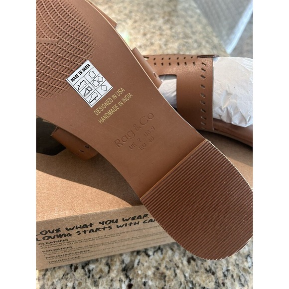 Rag & Co Sandal IVANKA Tan Brown Slide Leather Size 9 New In Box W/ Dust Bag - Picture 11 of 14